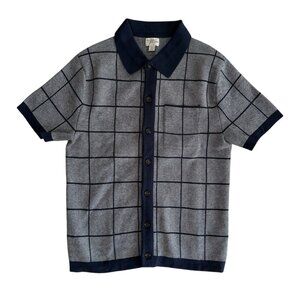 J.crew men’s Cotton jacquard short-sleeve cardigan sweater-polo Size Small Navy